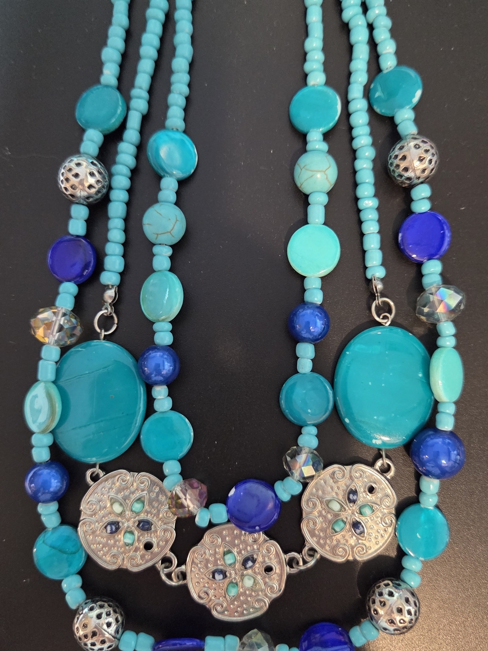 Vintage  Stunning Turquoise & Cobalt Multi-Strand Pendant Necklace